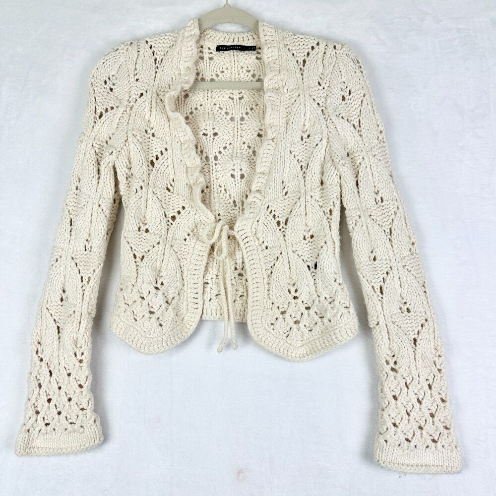 The Limited Vintage Y2K Crochet Knit Sweater Cardigan Size Small Chunky Cream